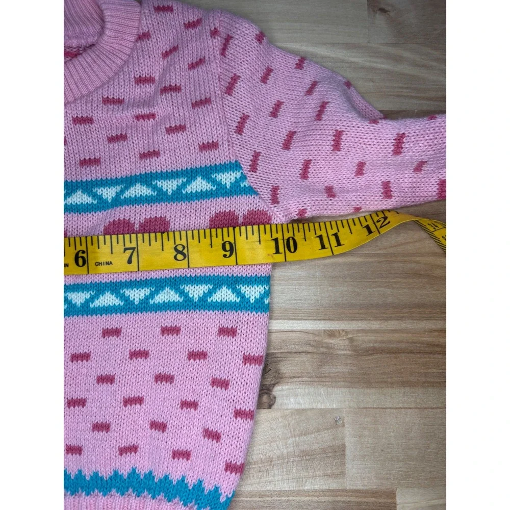 Vintage Aileen Toddler Pink Heart Fair Isle Knit Sweater & Wide Leg Pants Set 4T